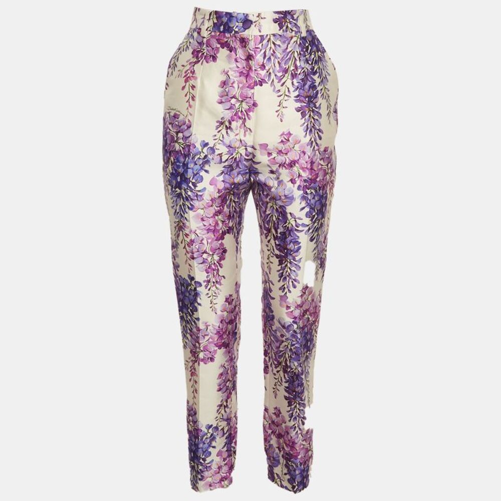 Dolce & Gabbana Multicolour Wisteria Print Silk Blend High Rise Trousers S